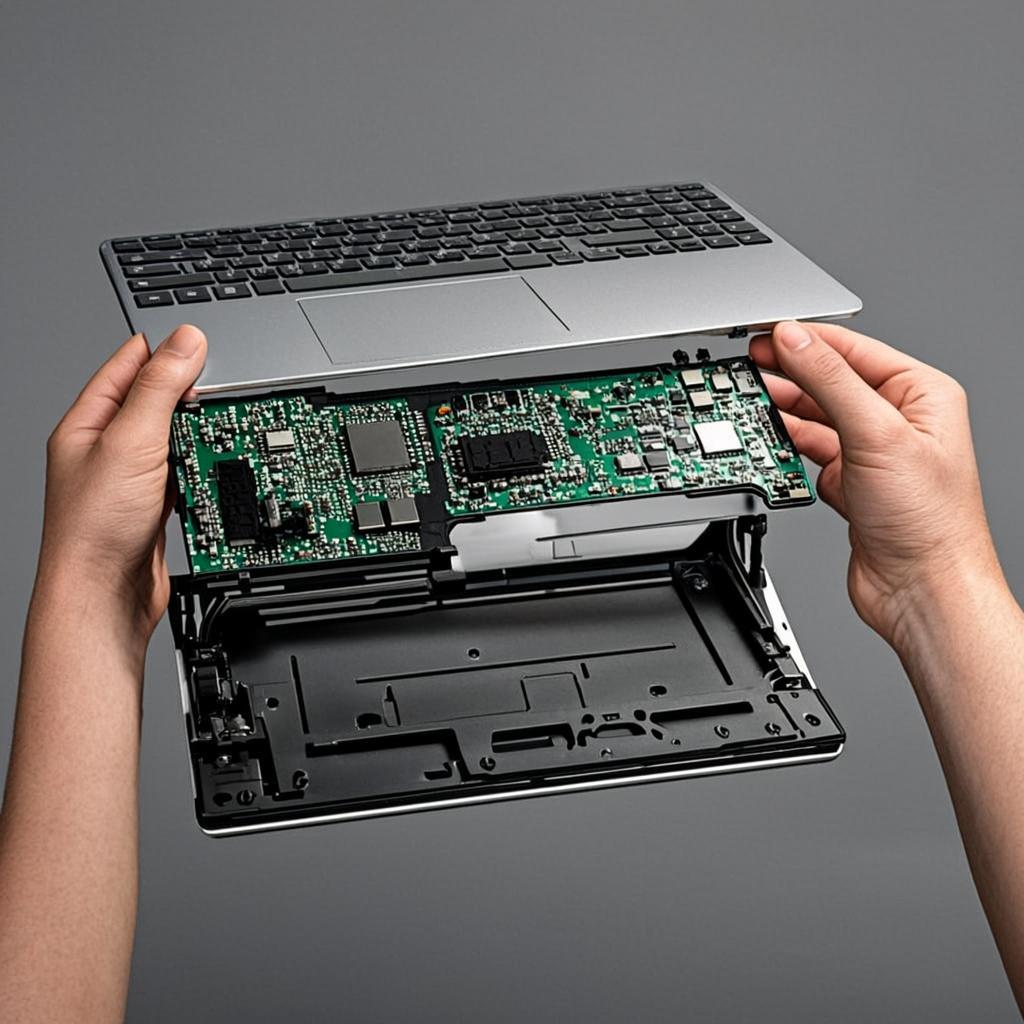Laptop modular abierta durante un ensamblaje